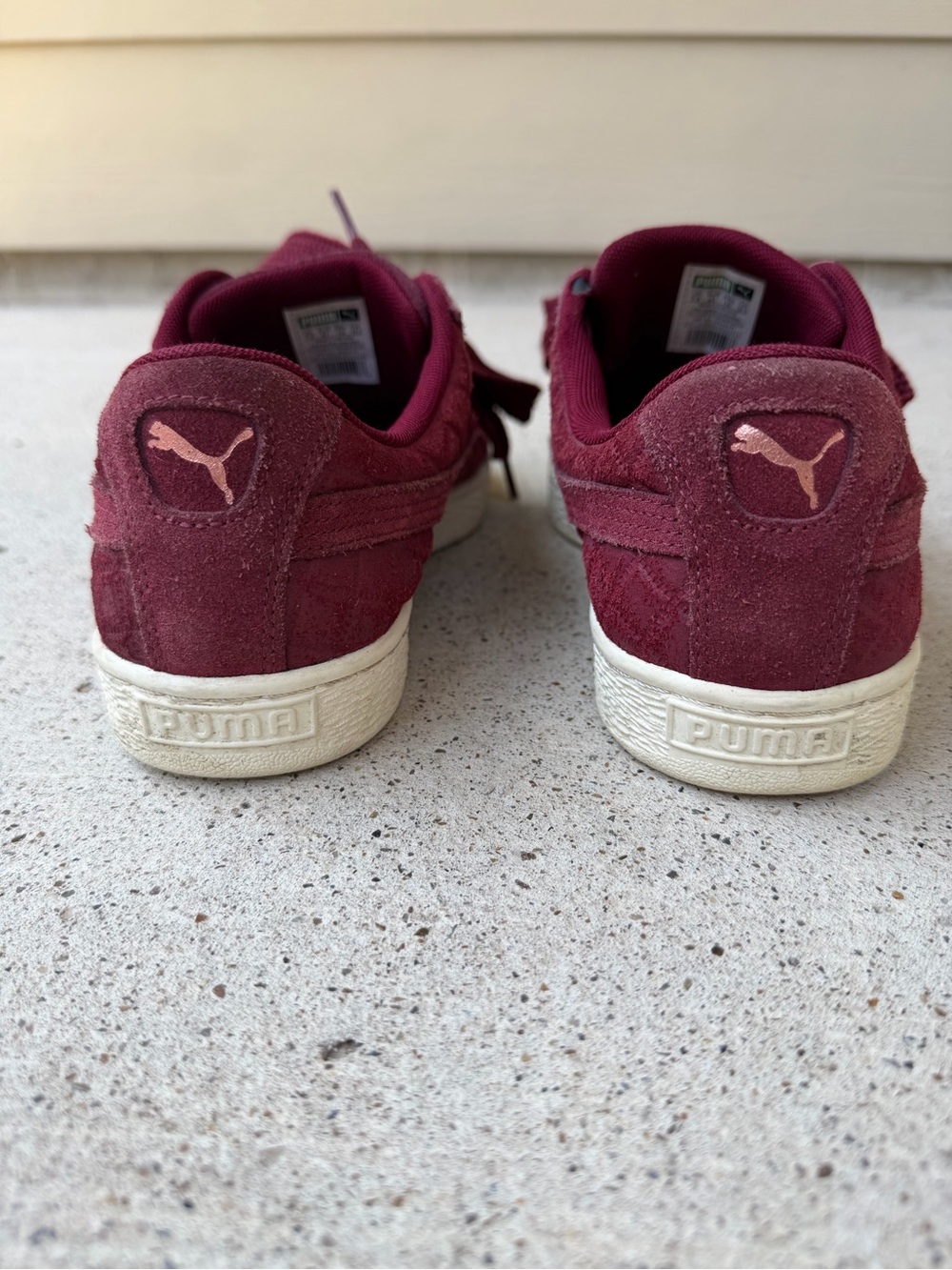 Puma Suede Heart Quilted Burgundy Ribbon Lace Sneakers Womens Size 10 - Picture 5 of 11